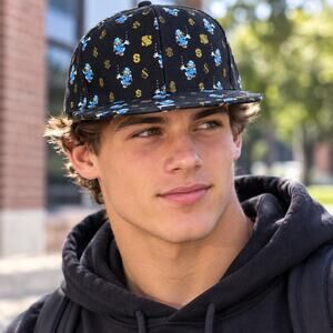 Disney 19TwentyEight 7 3/4 Fitted Flat Bill Black Allover Scrooge McDuck Hat